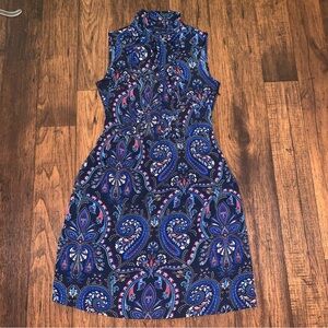 Tommy Hilfiger Blue Paisley Button Neck Tie Front Shift Dress Womens Sz 0